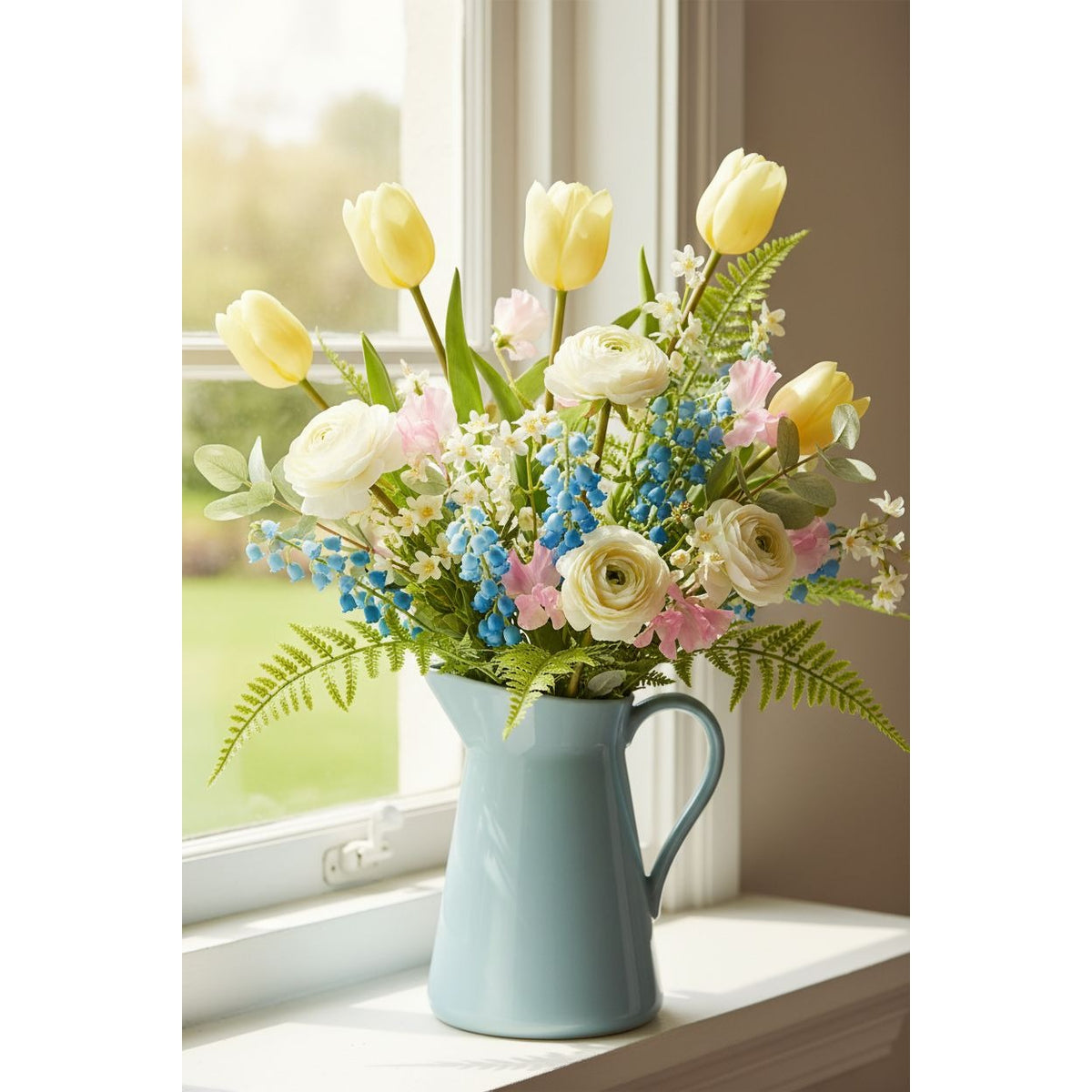 Blue Lily of the Valley Artificial Flowers Set of 7 | 11 Inch May Bell Stems for Bouquets Wreaths Weddings
