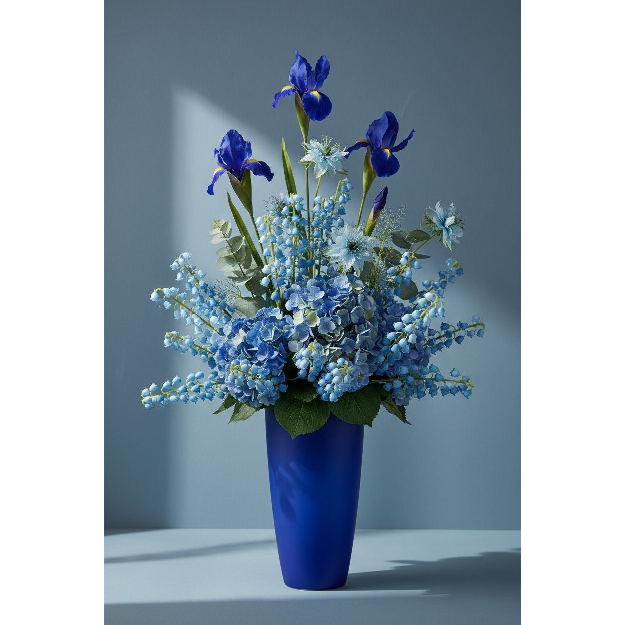 Blue Lily of the Valley Artificial Flowers Set of 7 | 11 Inch May Bell Stems for Bouquets Wreaths Weddings