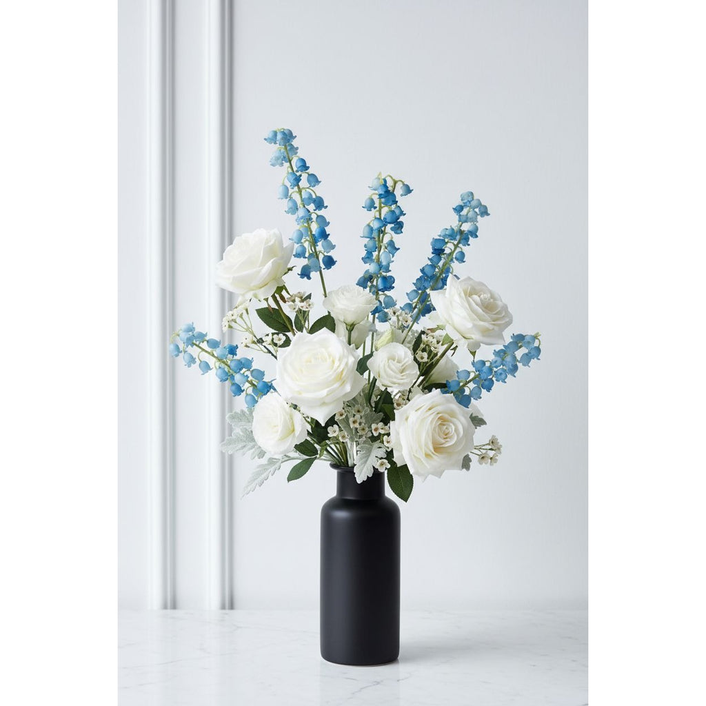 Blue Lily of the Valley Artificial Flowers Set of 7 | 11 Inch May Bell Stems for Bouquets Wreaths Weddings