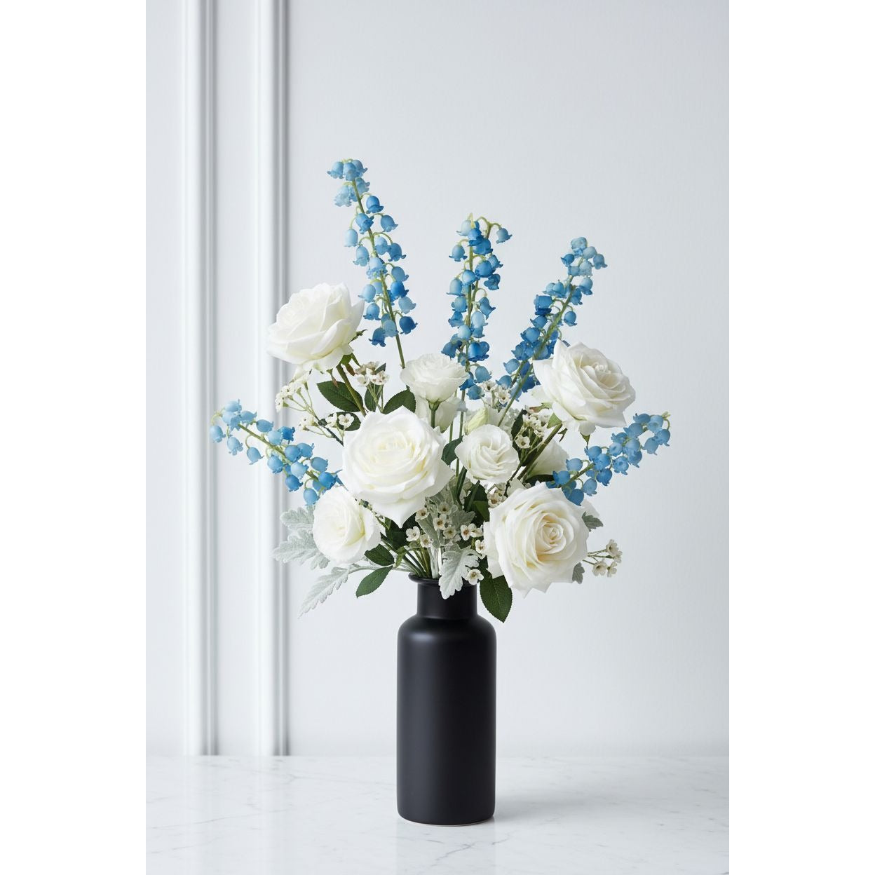 Blue Lily of the Valley Artificial Flowers Set of 7 | 11 Inch May Bell Stems for Bouquets Wreaths Weddings