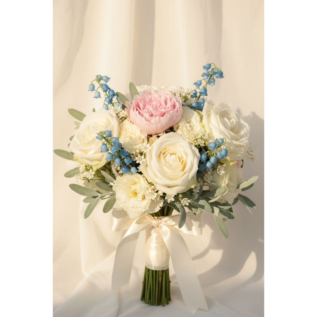 Blue Lily of the Valley Artificial Flowers Set of 7 | 11 Inch May Bell Stems for Bouquets Wreaths Weddings