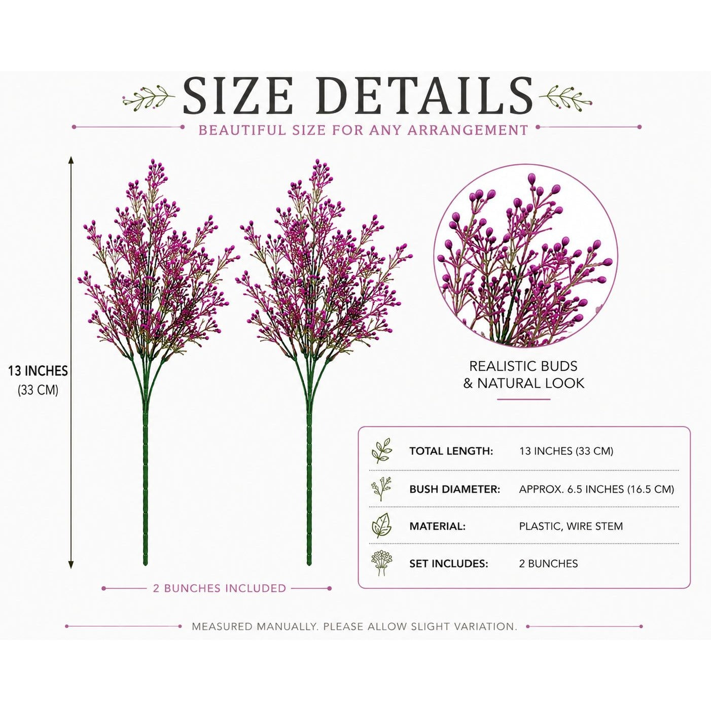 Set of 2 Purple Faux Wax Flower Sprays 13 Inch Artificial Filler Flowers Wildflower Stems Cottagecore Floral Picks Wedding Decor
