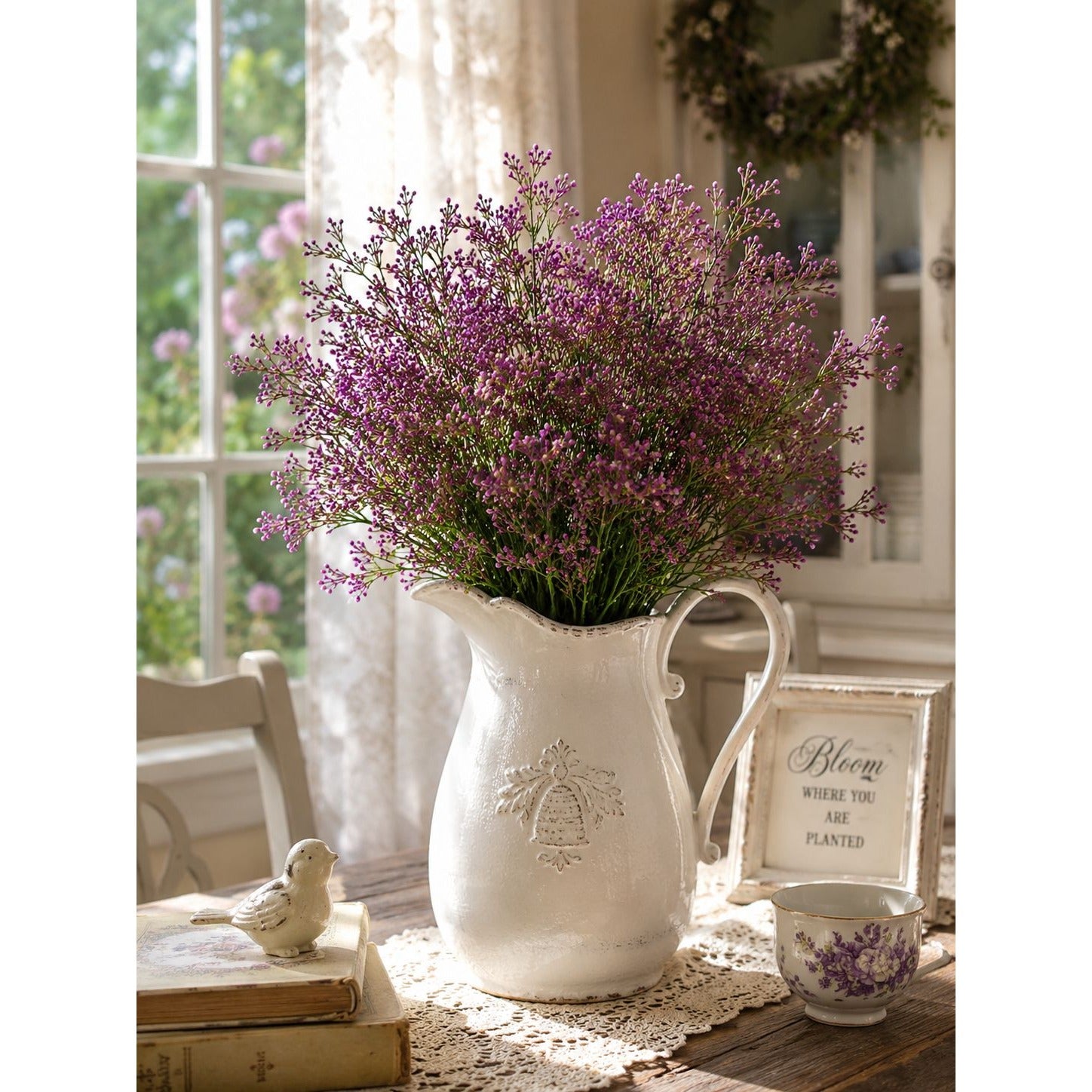 Set of 2 Purple Faux Wax Flower Sprays 13 Inch Artificial Filler Flowers Wildflower Stems Cottagecore Floral Picks Wedding Decor