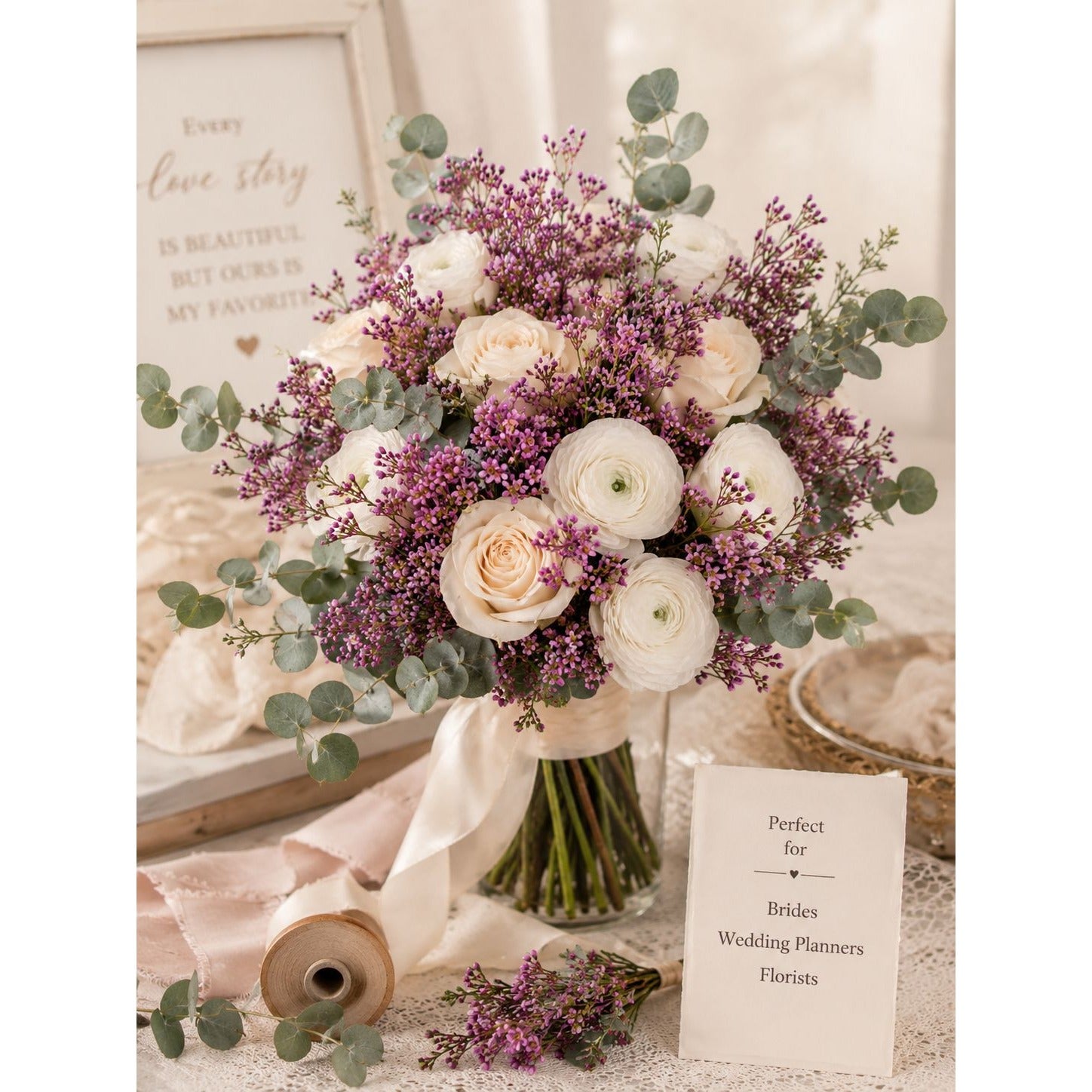 Set of 2 Purple Faux Wax Flower Sprays 13 Inch Artificial Filler Flowers Wildflower Stems Cottagecore Floral Picks Wedding Decor