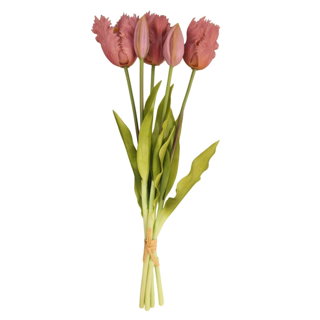 Artificial Tulip Bouquet 15 Inch Set of 5 Faux Spring Flowers Easter Wedding Home Decor
