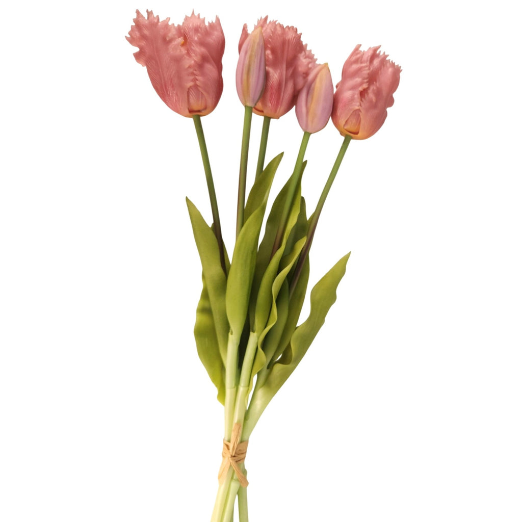 Artificial Tulip Bouquet 15 Inch Set of 5 Faux Spring Flowers Easter Wedding Home Decor