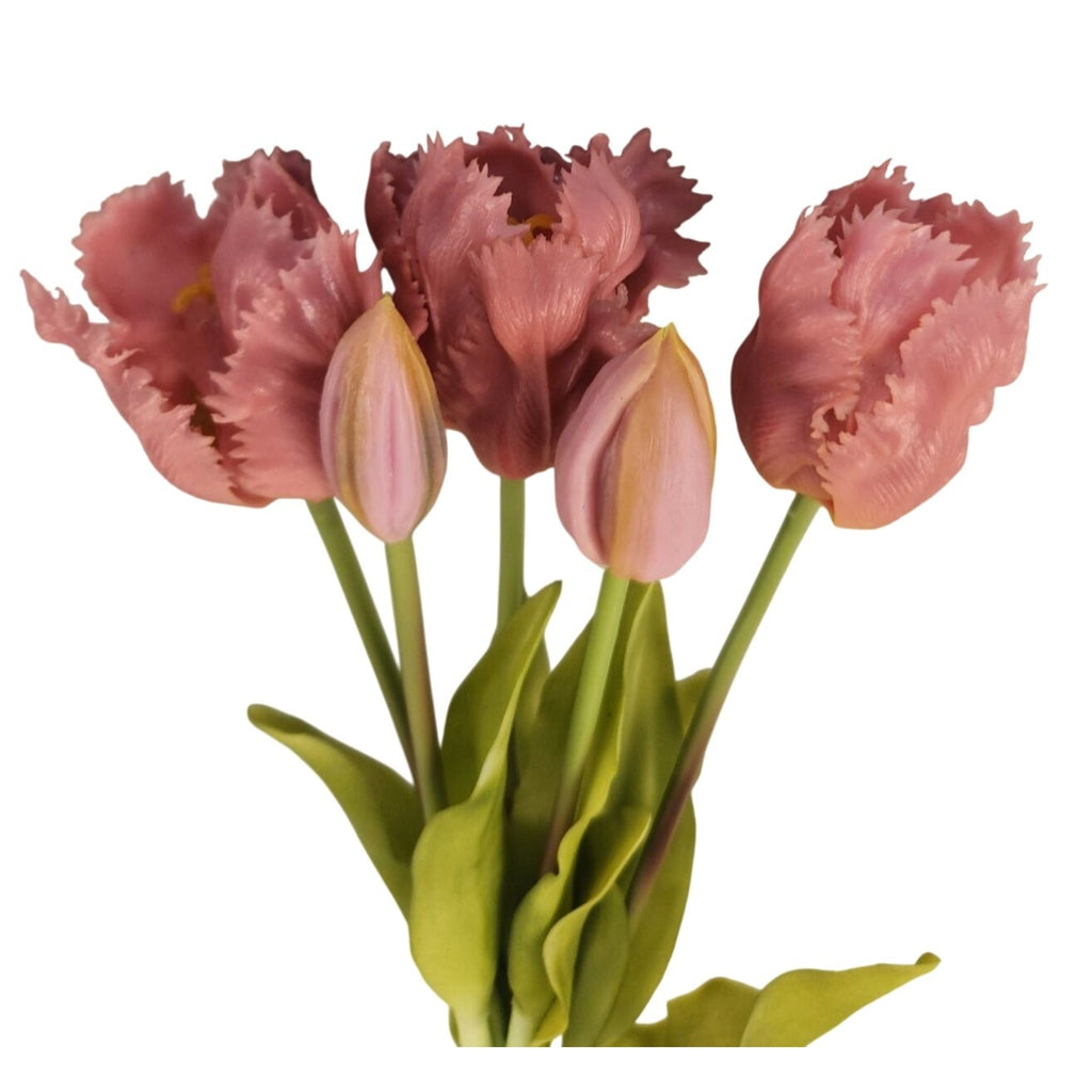 Artificial Tulip Bouquet 15 Inch Set of 5 Faux Spring Flowers Easter Wedding Home Decor