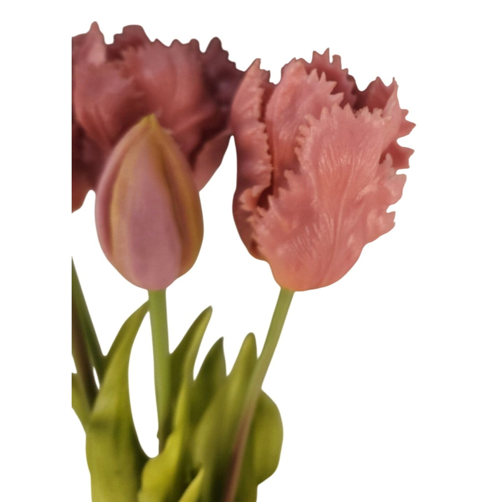 Artificial Tulip Bouquet 15 Inch Set of 5 Faux Spring Flowers Easter Wedding Home Decor