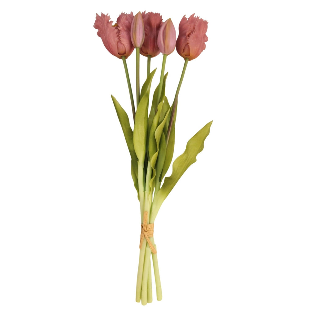 Artificial Tulip Bouquet 15 Inch Set of 5 Faux Spring Flowers Easter Wedding Home Decor