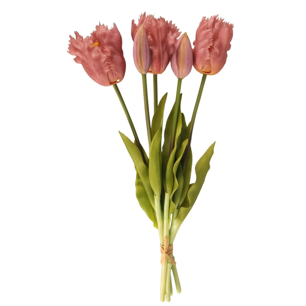 Artificial Tulip Bouquet 15 Inch Set of 5 Faux Spring Flowers Easter Wedding Home Decor