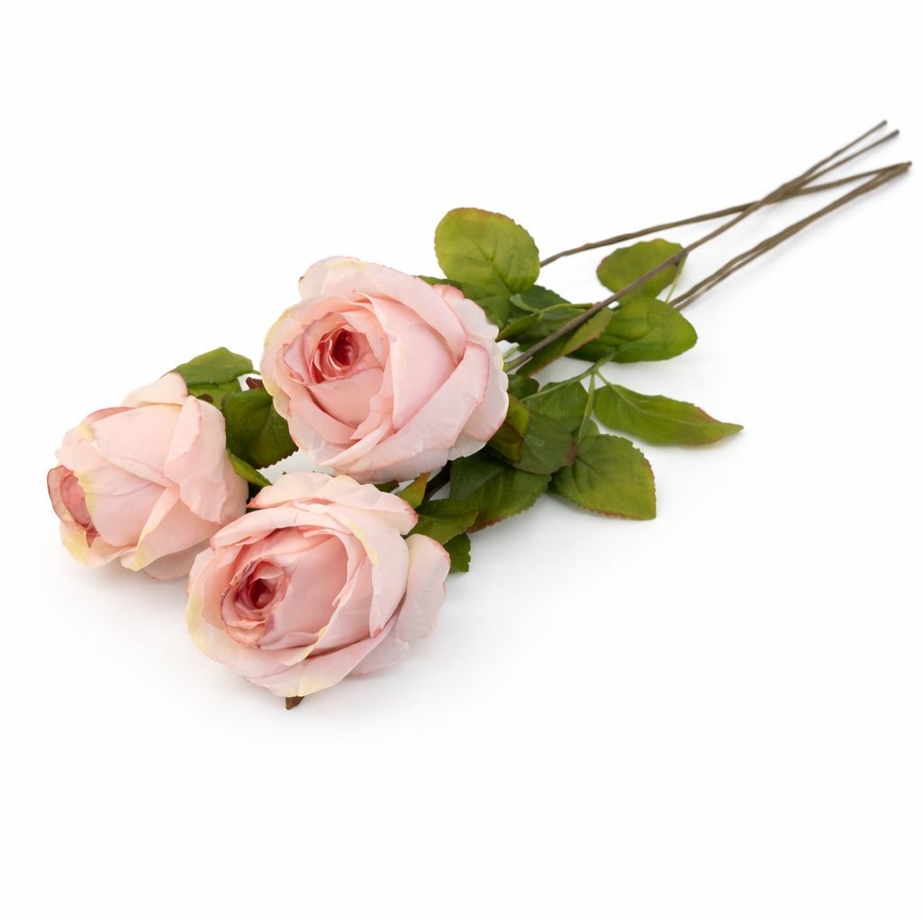 Blush Pink Artificial Roses Set Of 3 Fake Flower Stems Silk Roses Long Stem Wedding Bouquet Floral Decor