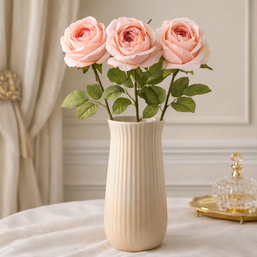 Blush Pink Artificial Roses Set Of 3 Fake Flower Stems Silk Roses Long Stem Wedding Bouquet Floral Decor