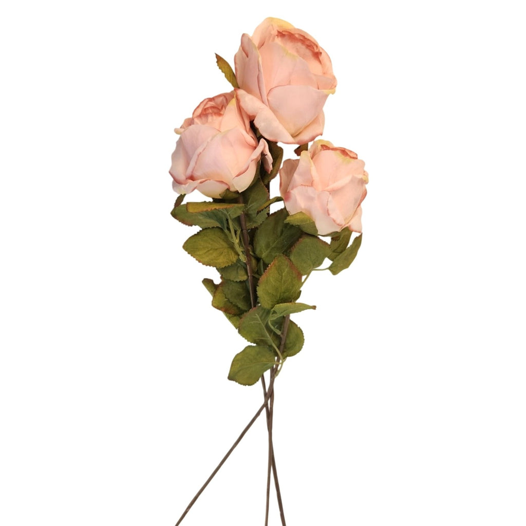Blush Pink Artificial Roses Set Of 3 Fake Flower Stems Silk Roses Long Stem Wedding Bouquet Floral Decor