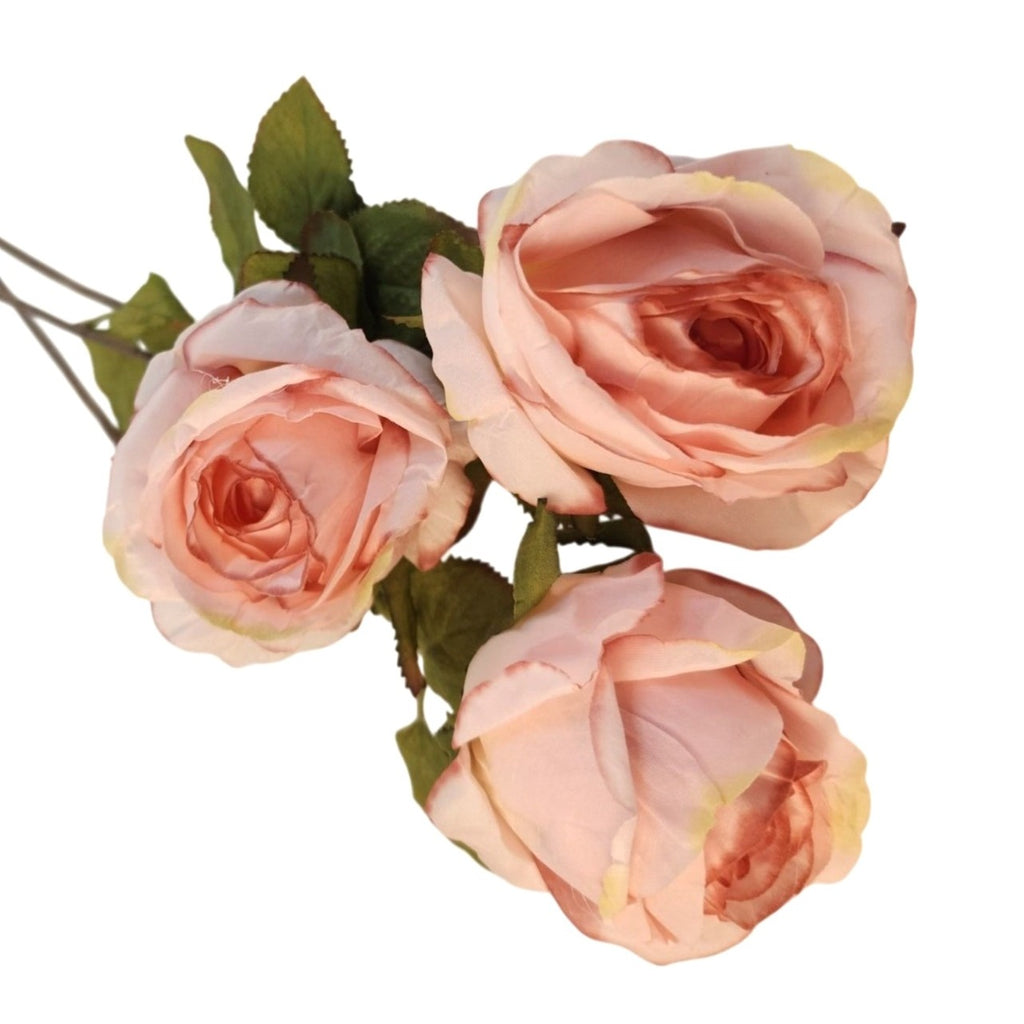 Blush Pink Artificial Roses Set Of 3 Fake Flower Stems Silk Roses Long Stem Wedding Bouquet Floral Decor