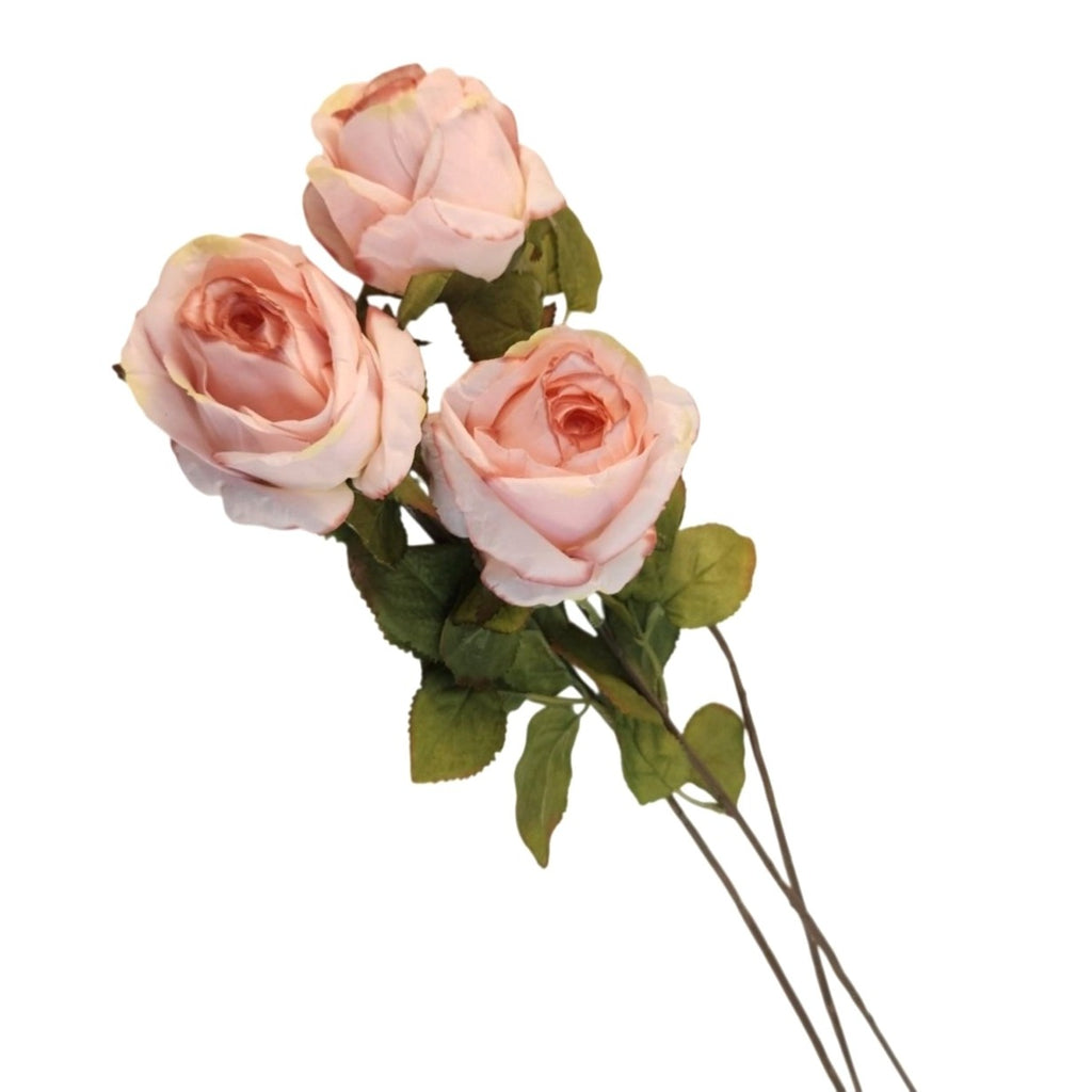 Blush Pink Artificial Roses Set Of 3 Fake Flower Stems Silk Roses Long Stem Wedding Bouquet Floral Decor