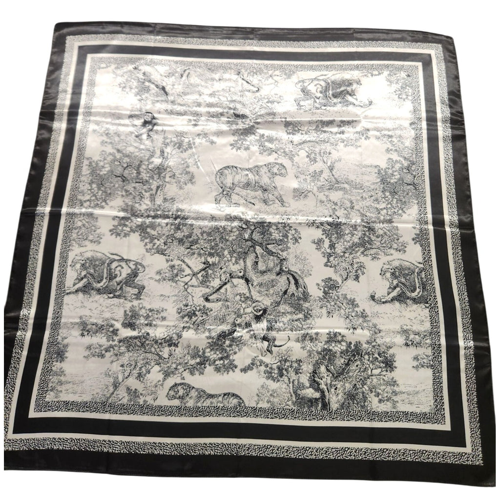 Black & White African Jungle Safari Animal Scarf 35x35 inch Square Design