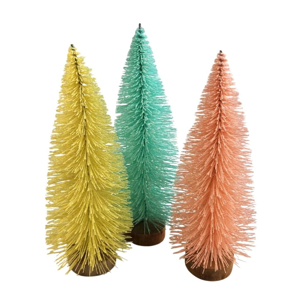 Set of 3 Mini Bottle Brush Trees Pastel Craft Supplies Kids Crafts Easter Projects 7 Inch