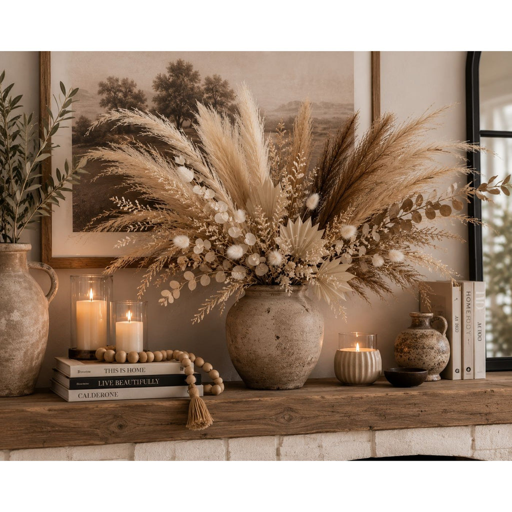 42 Piece Faux Pampas Grass Set Neutral Pampas Stems Beige Cream Taupe Brown Boho Decor Wedding Decor Vase Filler Wreath Supply