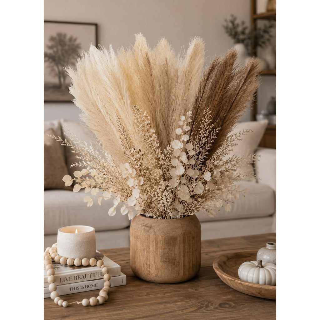 42 Piece Faux Pampas Grass Set Neutral Pampas Stems Beige Cream Taupe Brown Boho Decor Wedding Decor Vase Filler Wreath Supply