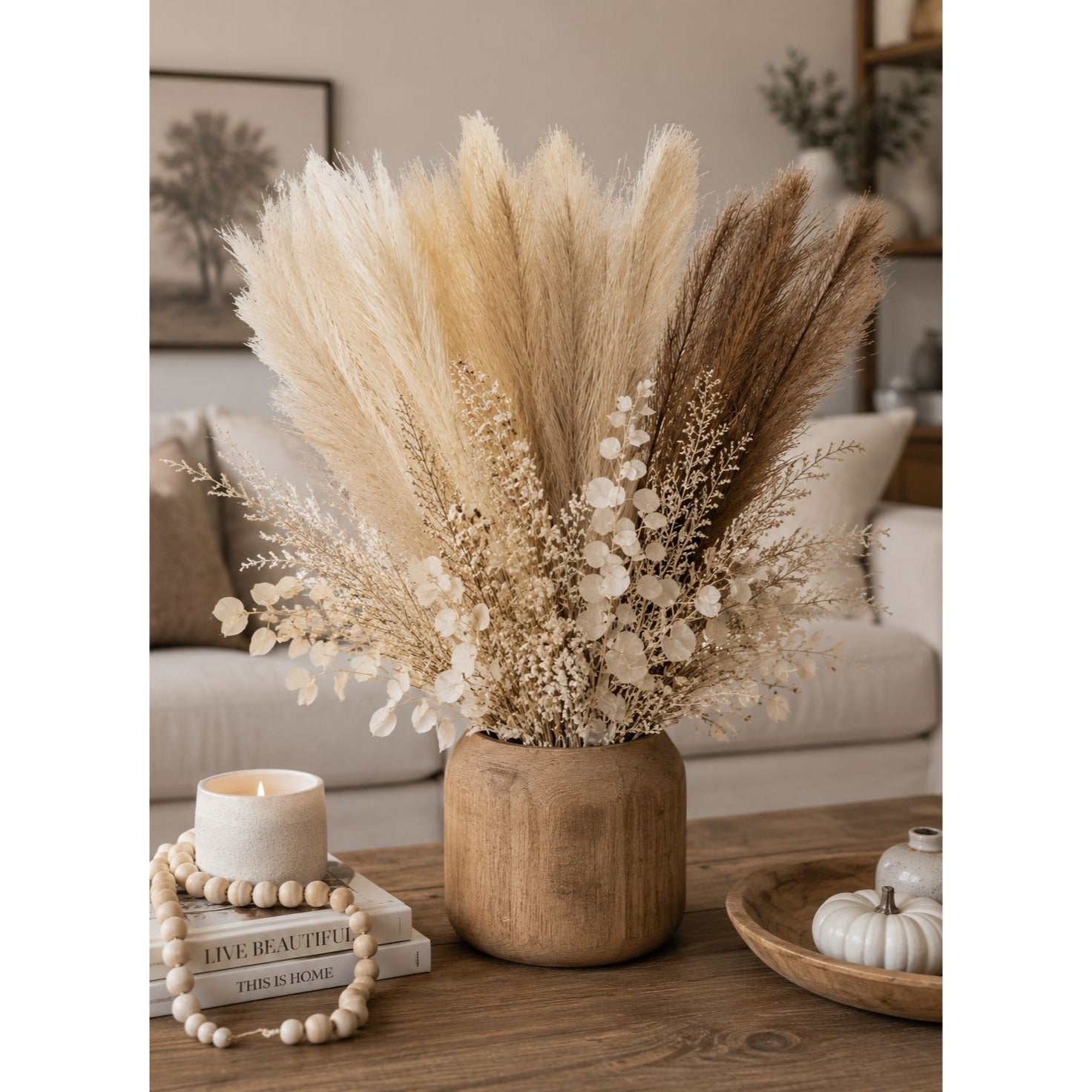 42 Piece Faux Pampas Grass Set Neutral Pampas Stems Beige Cream Taupe Brown Boho Decor Wedding Decor Vase Filler Wreath Supply
