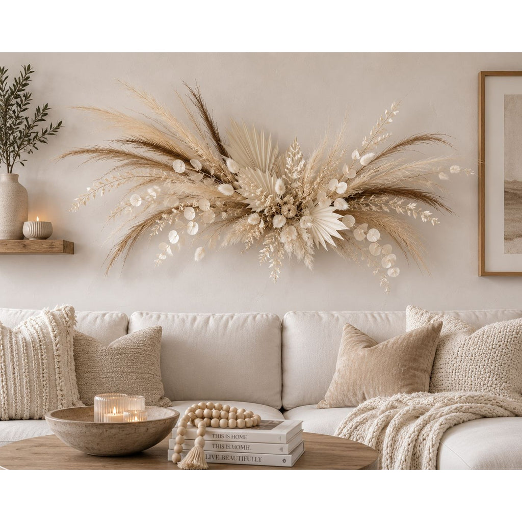 42 Piece Faux Pampas Grass Set Neutral Pampas Stems Beige Cream Taupe Brown Boho Decor Wedding Decor Vase Filler Wreath Supply