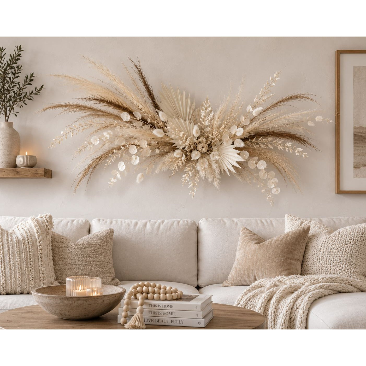 42 Piece Faux Pampas Grass Set Neutral Pampas Stems Beige Cream Taupe Brown Boho Decor Wedding Decor Vase Filler Wreath Supply