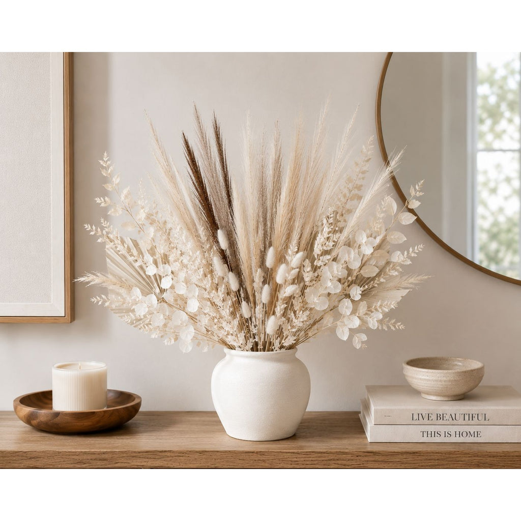 42 Piece Faux Pampas Grass Set Neutral Pampas Stems Beige Cream Taupe Brown Boho Decor Wedding Decor Vase Filler Wreath Supply