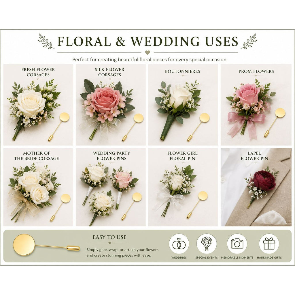 Floral and wedding use products with various flower arrangements on a white background.