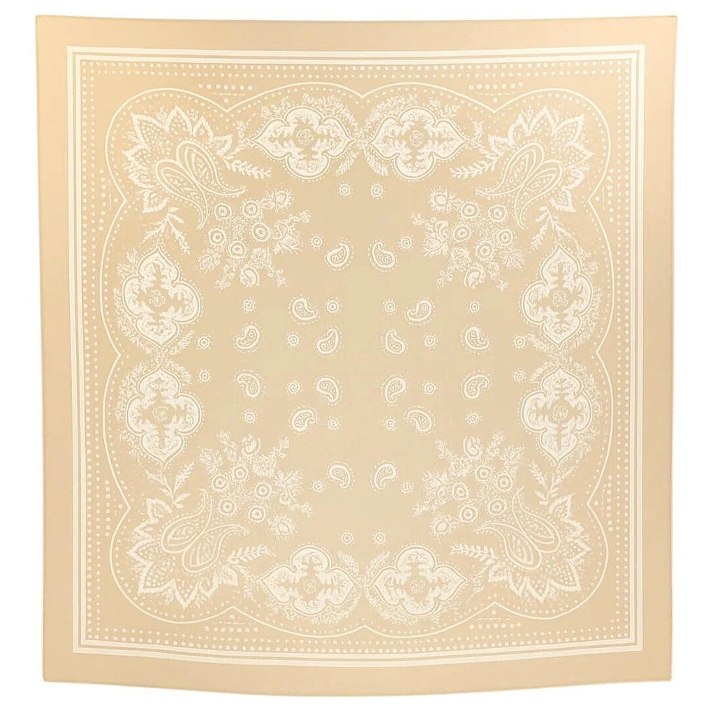 Beige White Paisley Square Scarf Wild Rag Bandana Print Satin Neck Head Wrap 27 in