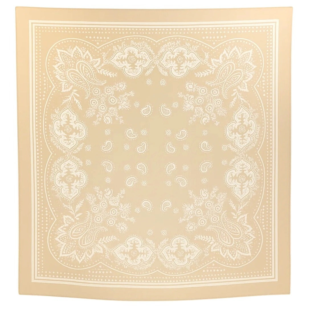 Beige White Paisley Square Scarf Wild Rag Bandana Print Satin Neck Head Wrap 27 in