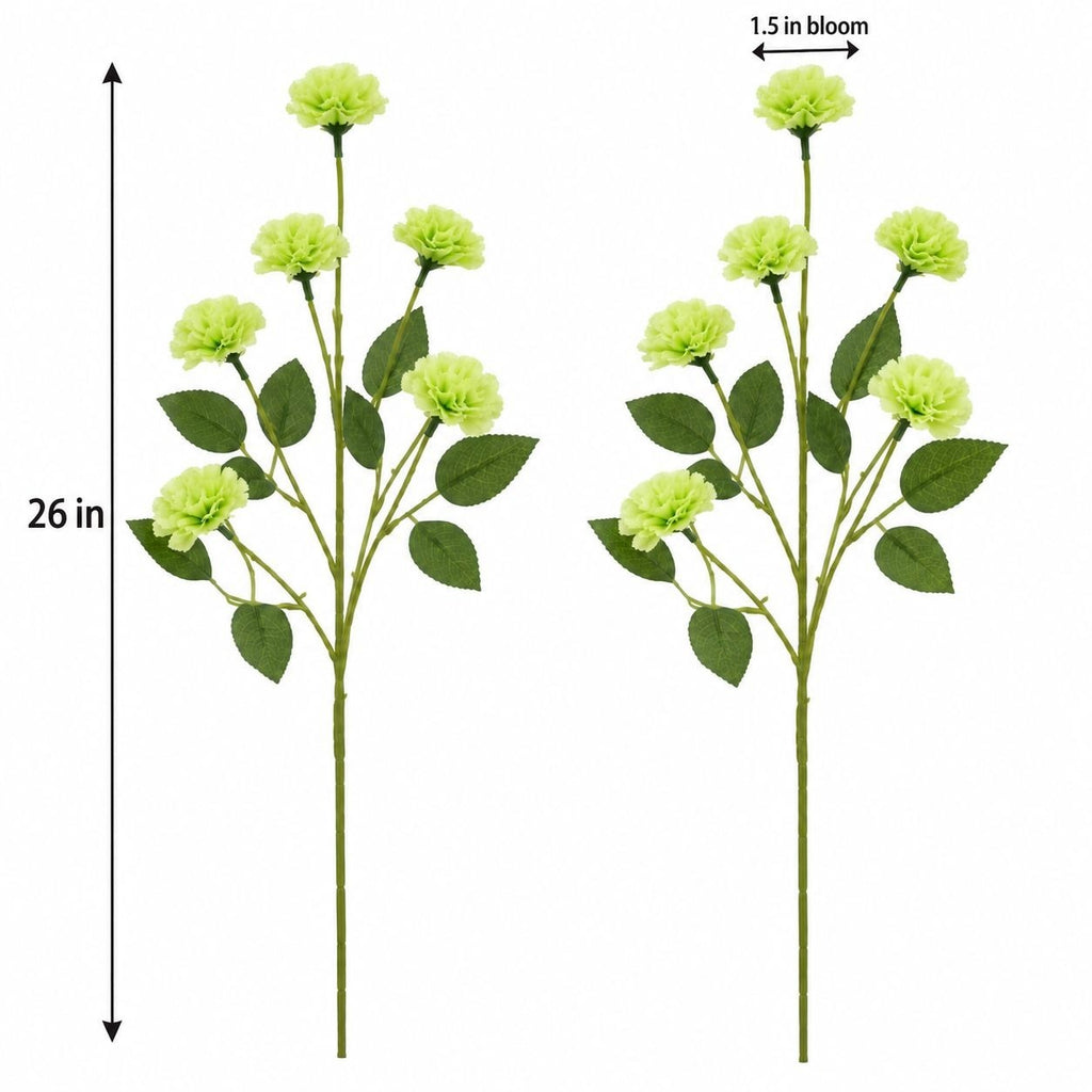 Lime Green Artificial Mini Carnation Stems Set of 2, 26-Inch Faux Filler