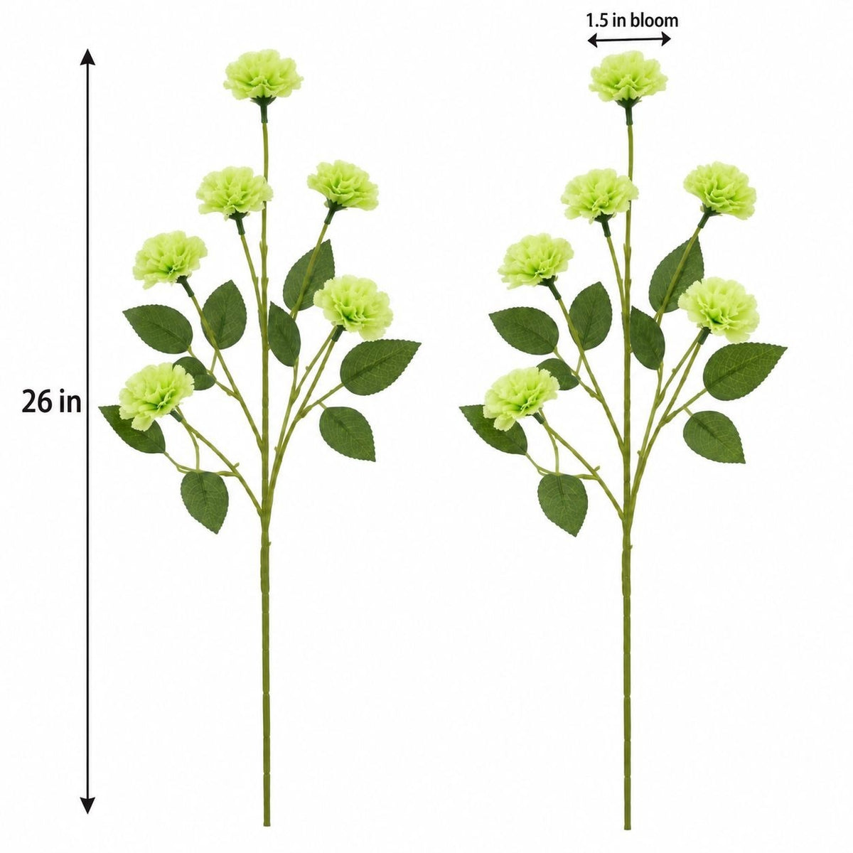 Lime Green Artificial Mini Carnation Stems Set of 2, 26-Inch Faux Filler