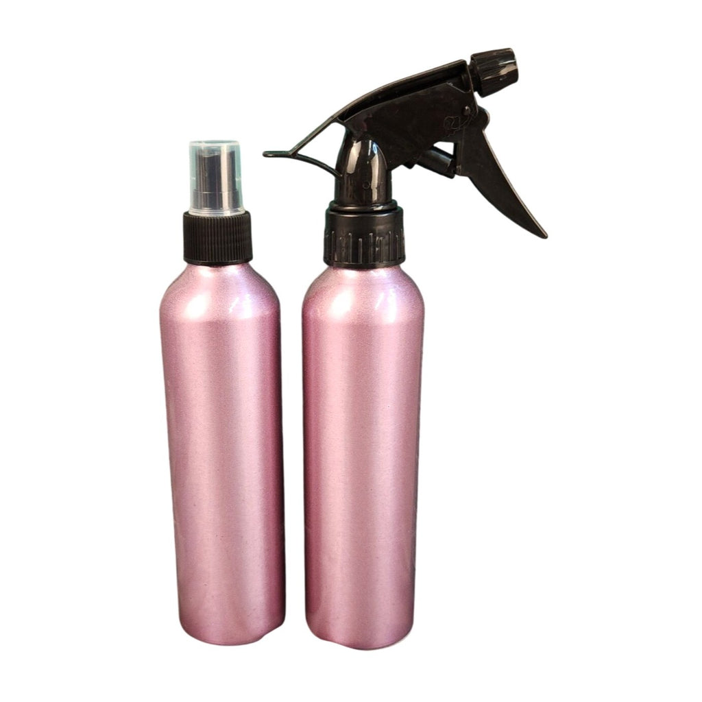 Rosy Mauve Metallic Pink Aluminum Spray & Pump Bottles 2 Pack | Plant Care Beauty Cleaning Organization