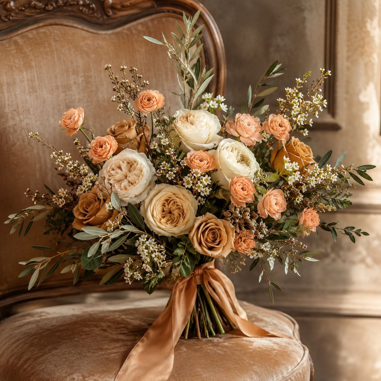 Apricot Peach Ranunculus Peony Stems Set of 2, 30 Inch Artificial Flowers for Fall Wreaths Wedding Bouquets