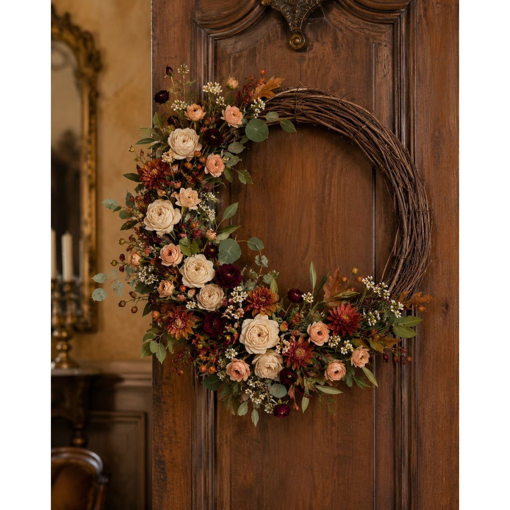 Apricot Peach Ranunculus Peony Stems Set of 2, 30 Inch Artificial Flowers for Fall Wreaths Wedding Bouquets