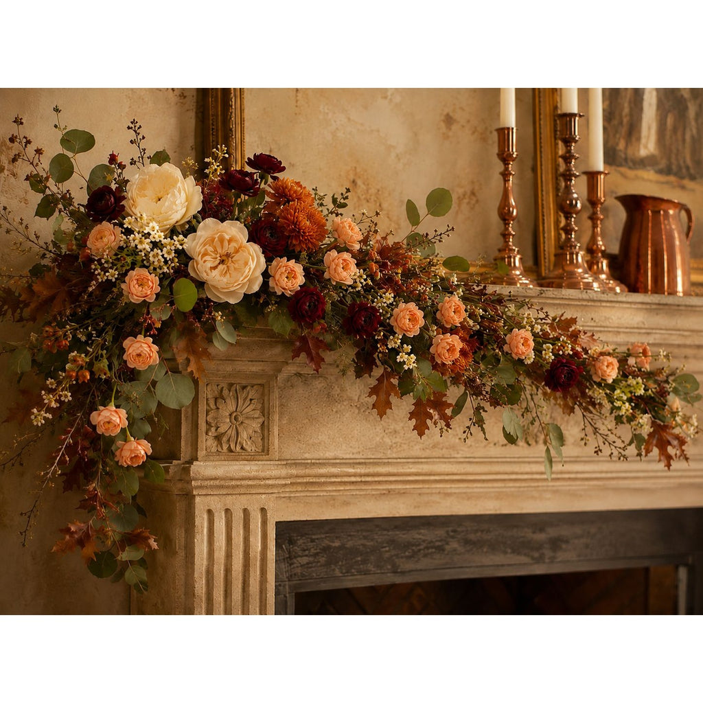 Apricot Peach Ranunculus Peony Stems Set of 2, 30 Inch Artificial Flowers for Fall Wreaths Wedding Bouquets