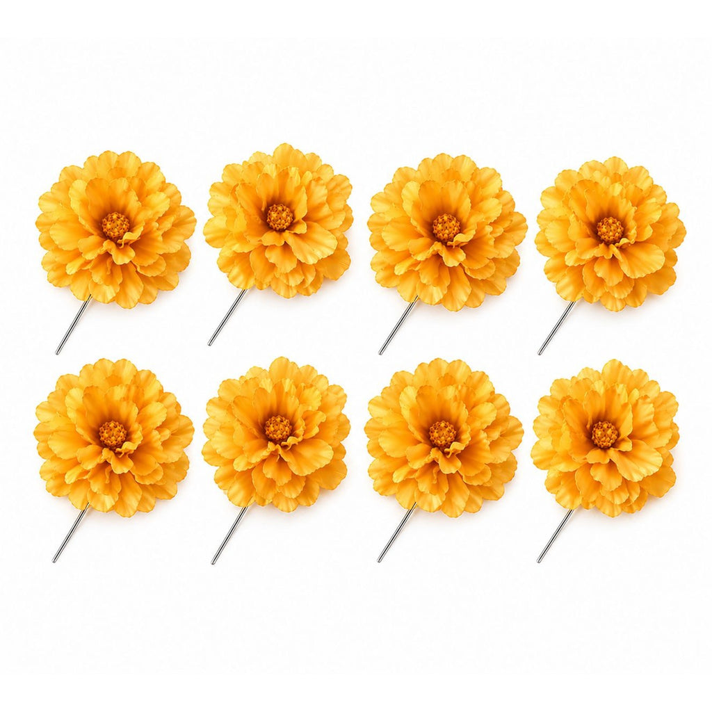 Yellow Peony Flower Picks Set of 8 Golden Yellow Blooms Wired Floral for Wreaths Hats Hair Crafts