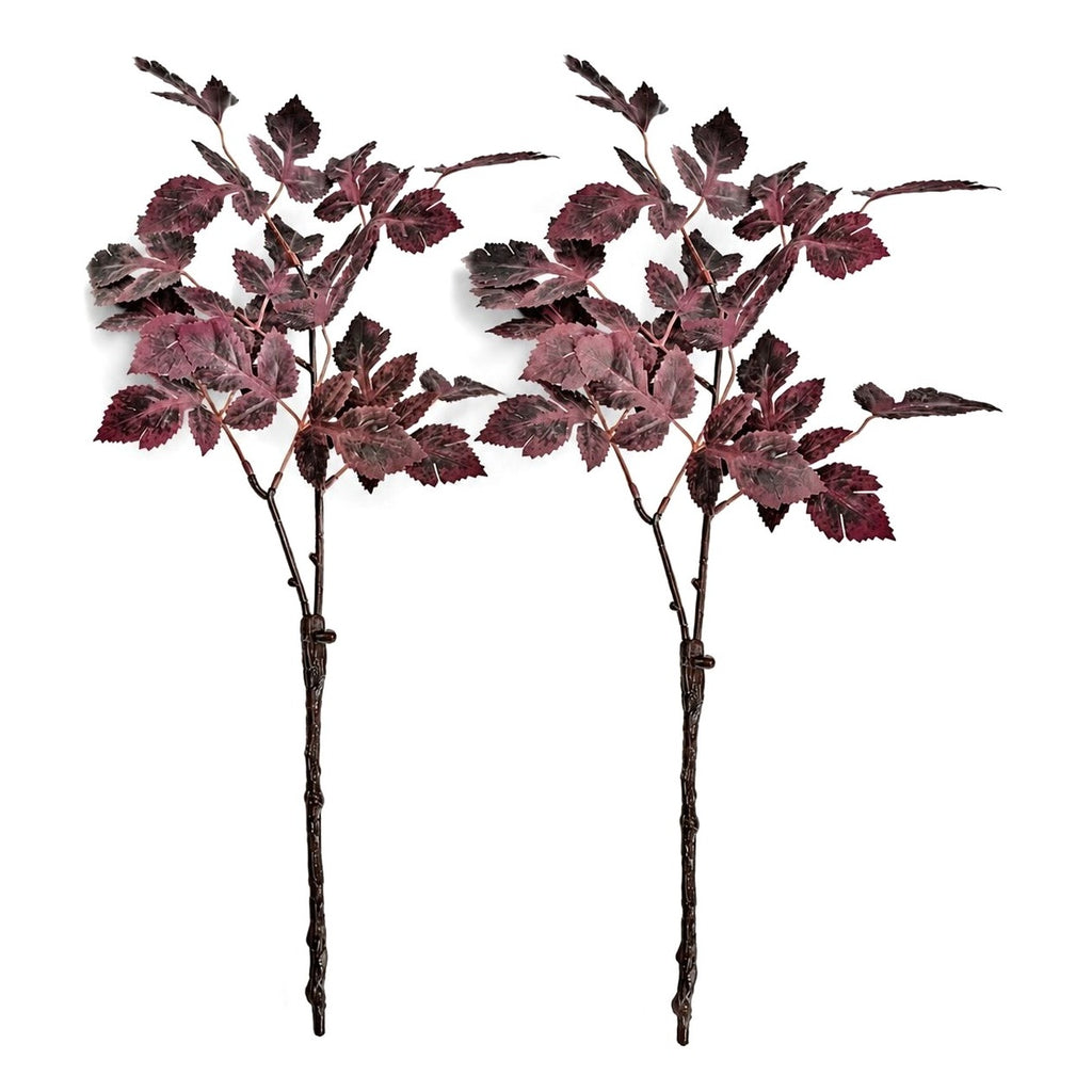Purple Plum Burgundy Fall Leaf Stems Set of 2, 23 Inch Artificial Silk Foliage, Moody Autumn Floral Spray, Halloween Decor