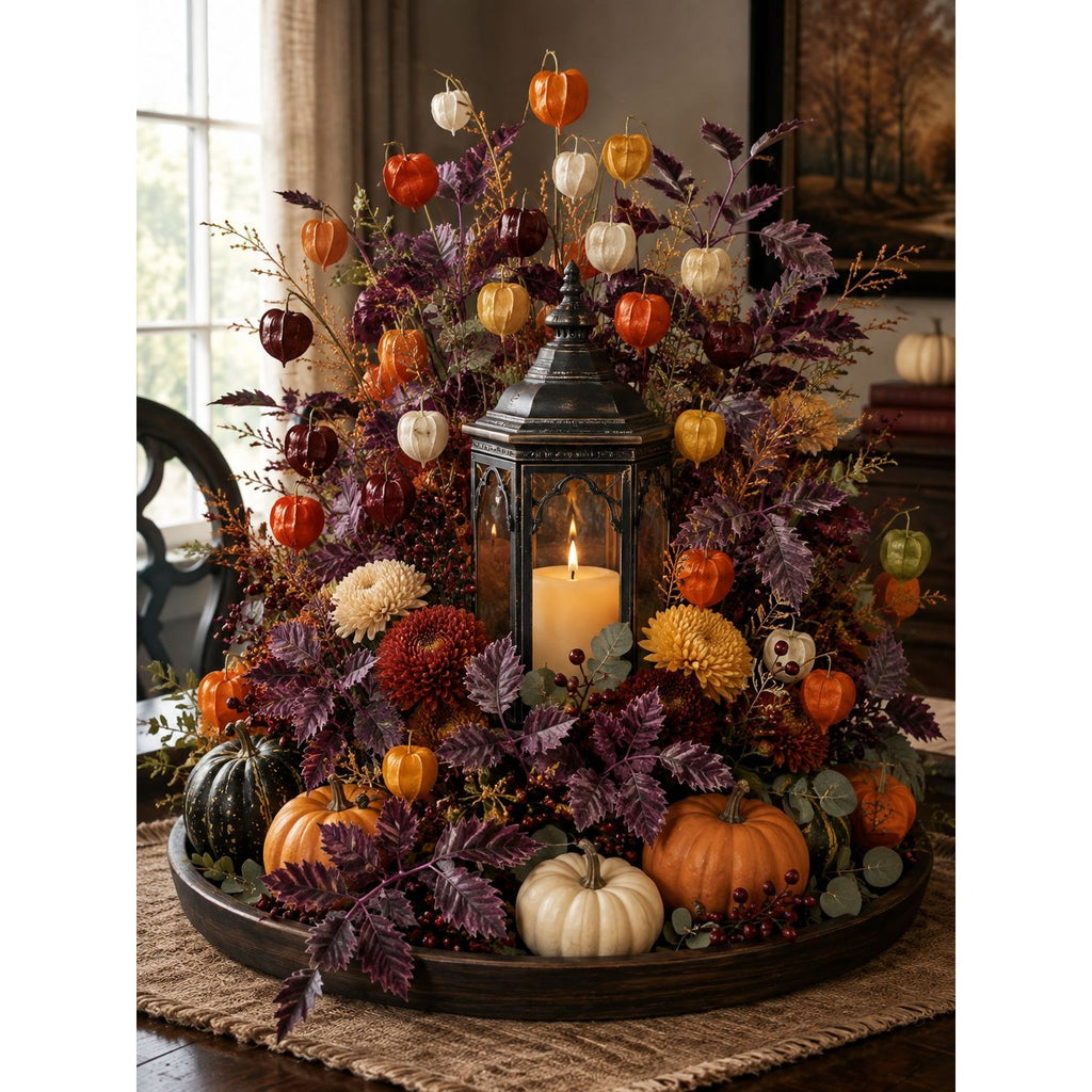 Purple Plum Burgundy Fall Leaf Stems Set of 2, 23 Inch Artificial Silk Foliage, Moody Autumn Floral Spray, Halloween Decor