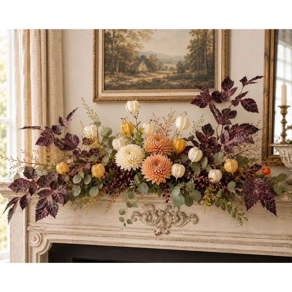 Purple Plum Burgundy Fall Leaf Stems Set of 2, 23 Inch Artificial Silk Foliage, Moody Autumn Floral Spray, Halloween Decor