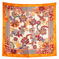 Orange Floral Satin Square Scarf 20x20 Hair Neck Head Wrap Boho Designer Collection: Sunset Bohemian Garden