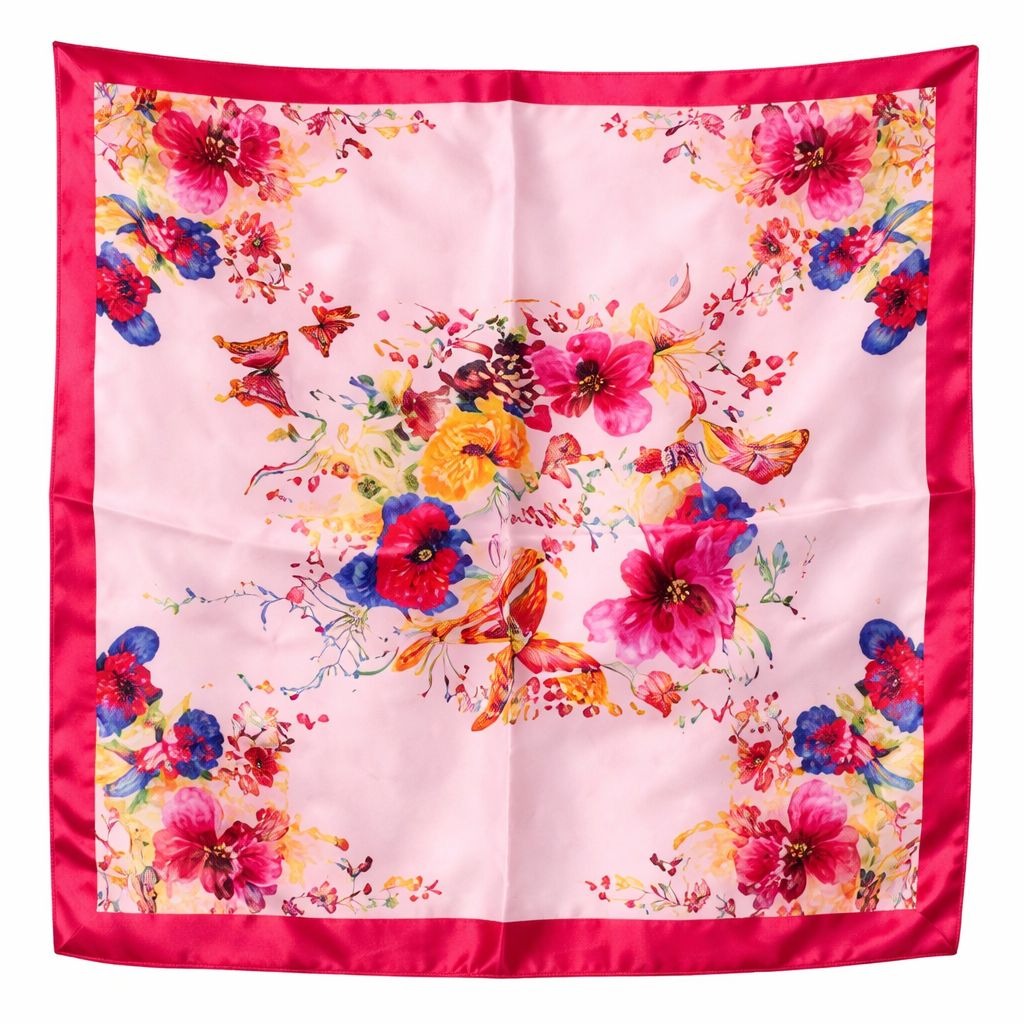 Floral Butterfly Satin Square Scarf 20x20 Neck Hair Head Wrap Accessory
