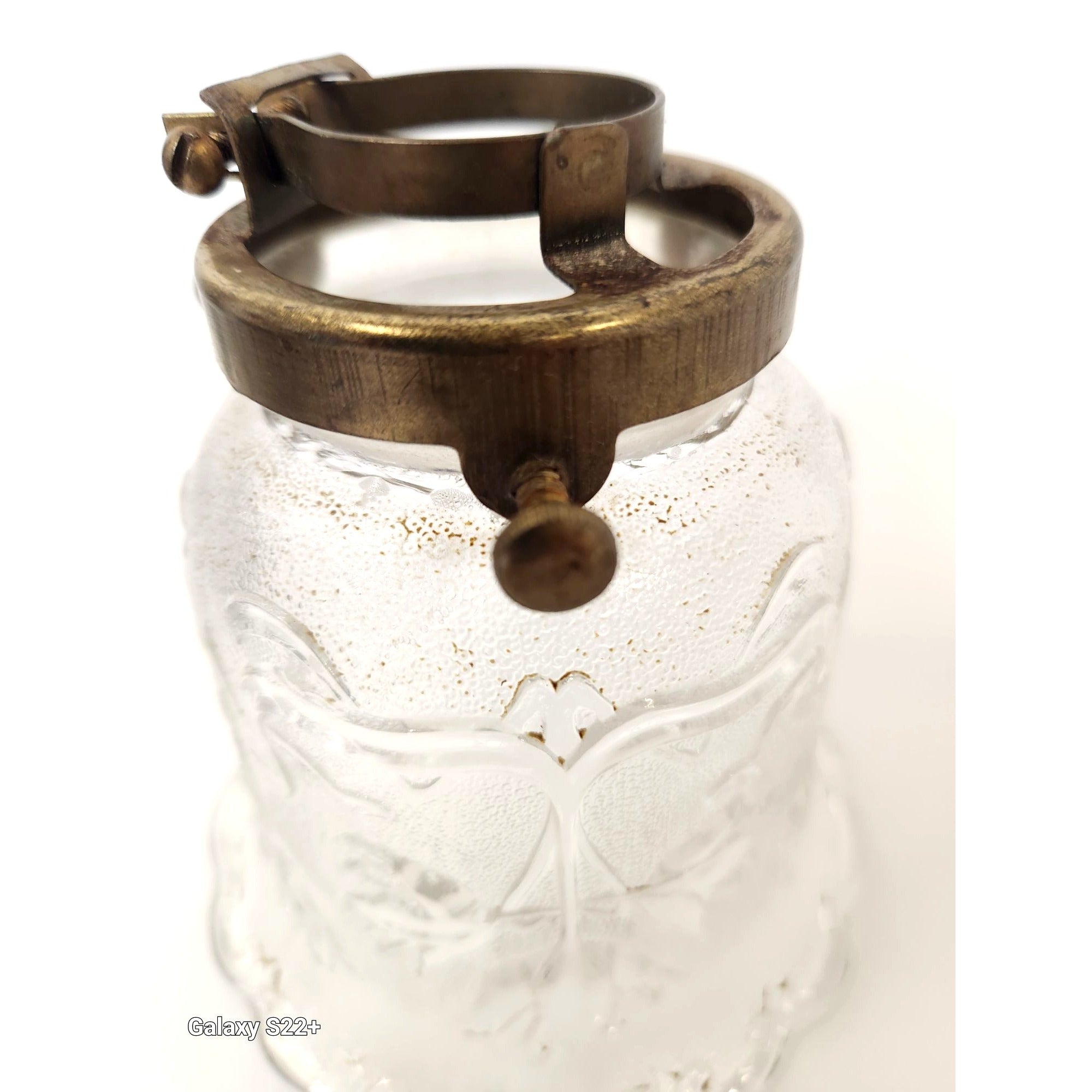 Vintage Glass Ruffled Lamp Shade Bulb Cover Floral Etched Replacement