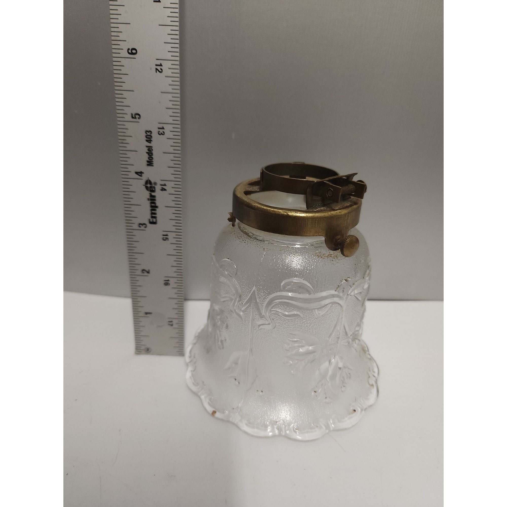 Vintage Glass Ruffled Lamp Shade Bulb Cover Floral Etched Replacement