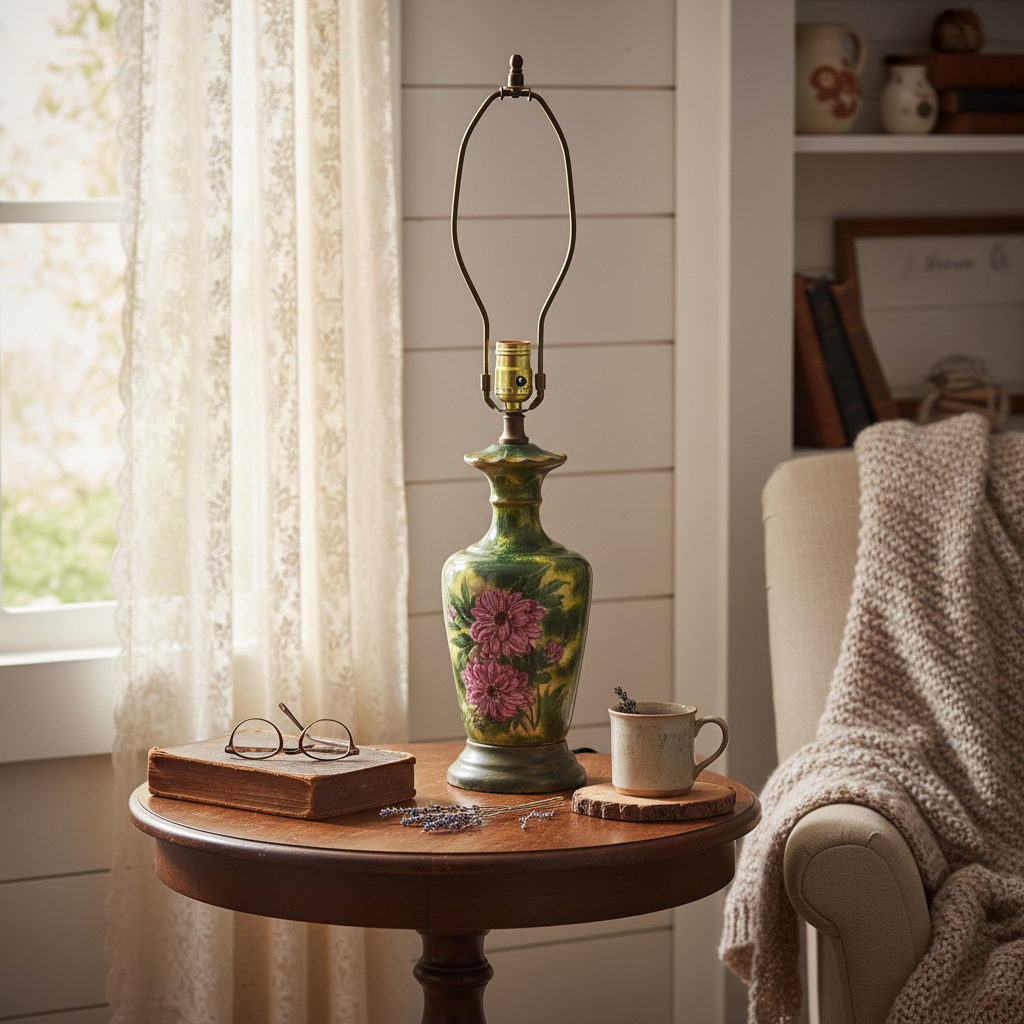 Victorian lamp in reading nook - design preserved