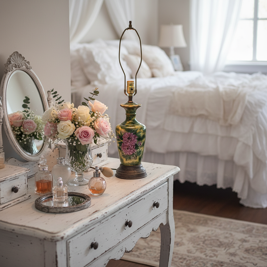 Victorian lamp on vanity - design preserved