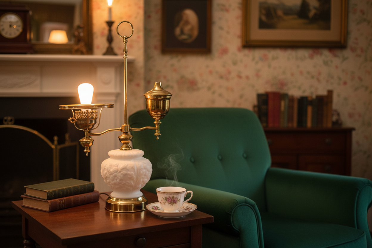 Vintage Victorian Student Lamp Brass Milk Glass Dual Light Desk Lamp Oil Electric Style 24in