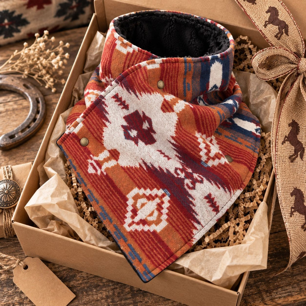 Southwestern Cowl Neck Warmer Scarf 36 x 9.5 Inch Rust Fleece Cowgirl