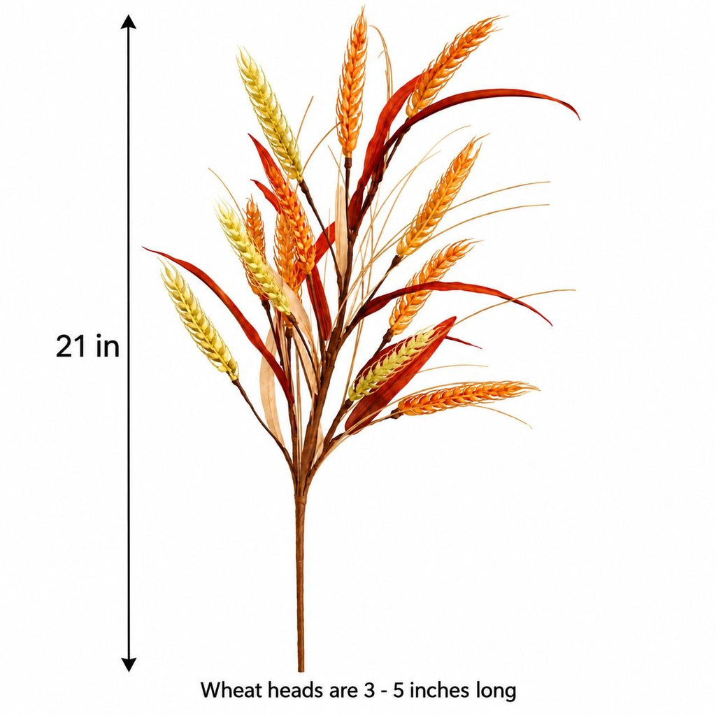 Faux Wheat Spray, 21 Inch, 10 Heads, Cream Orange Fall Decor