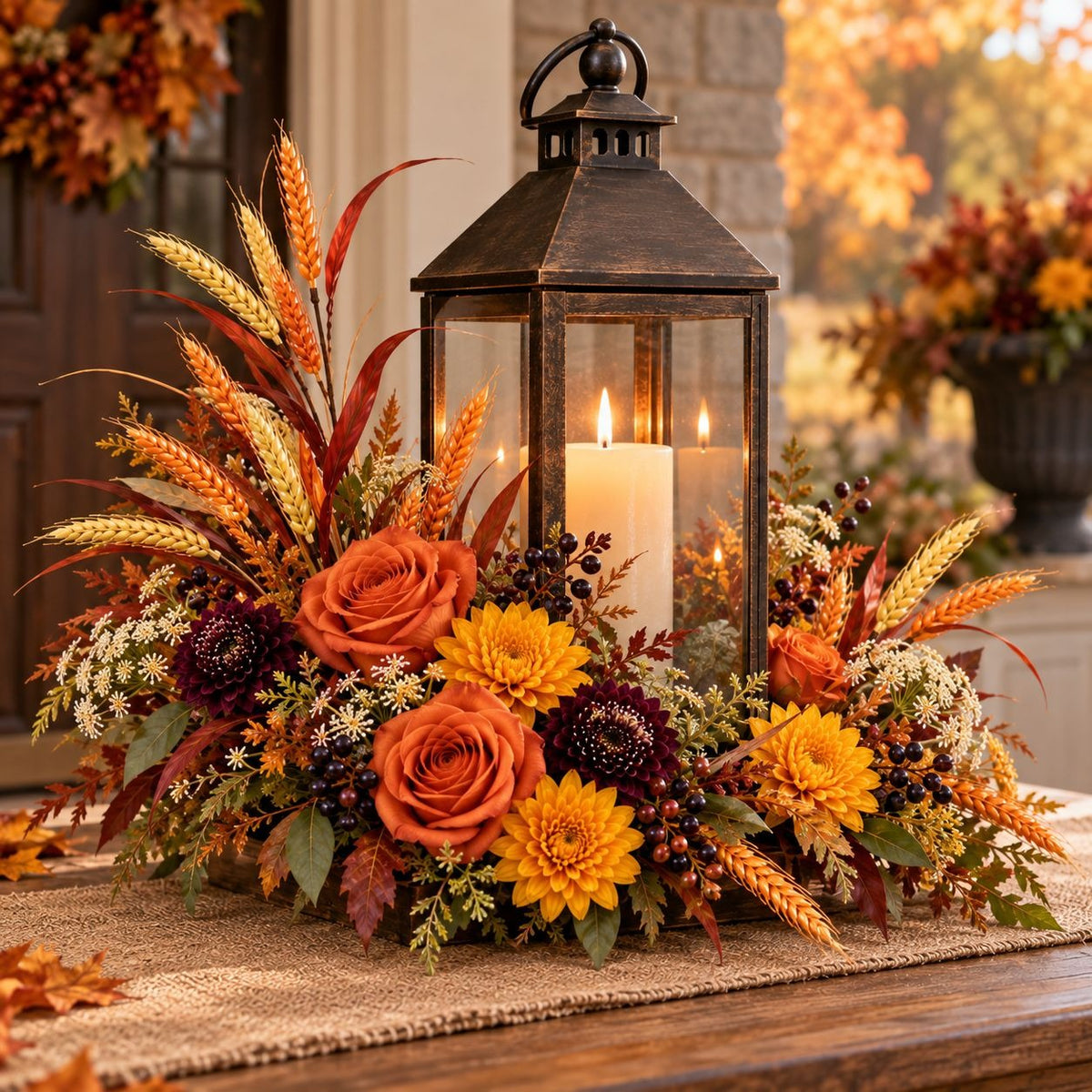 Faux Wheat Spray, 21 Inch, 10 Heads, Cream Orange Fall Decor